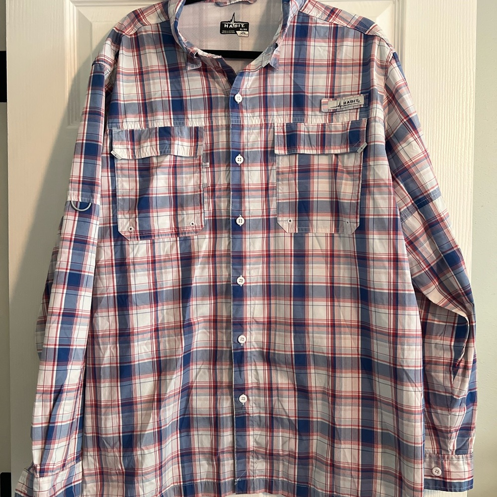 Habit Men's Plaid Fishing Shirt - Blue and Red